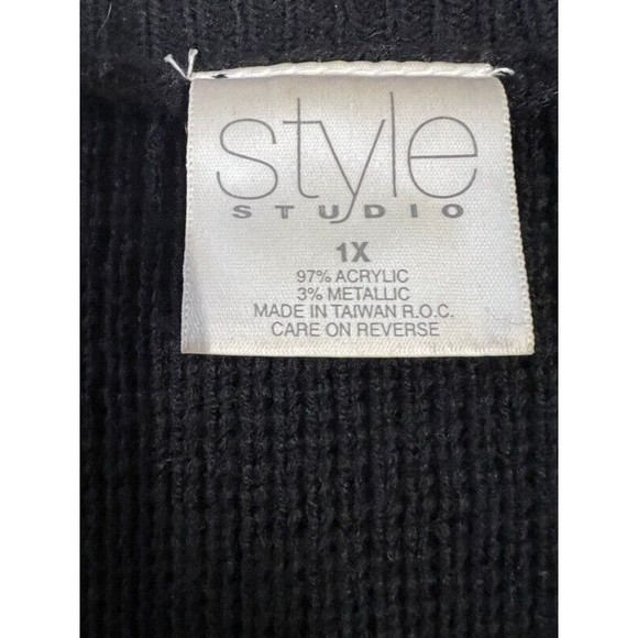 Vintage Style Studio Ugly Christmas Metallic Black Red Gold Cardigan Sweater 1X - Picture 4 of 6